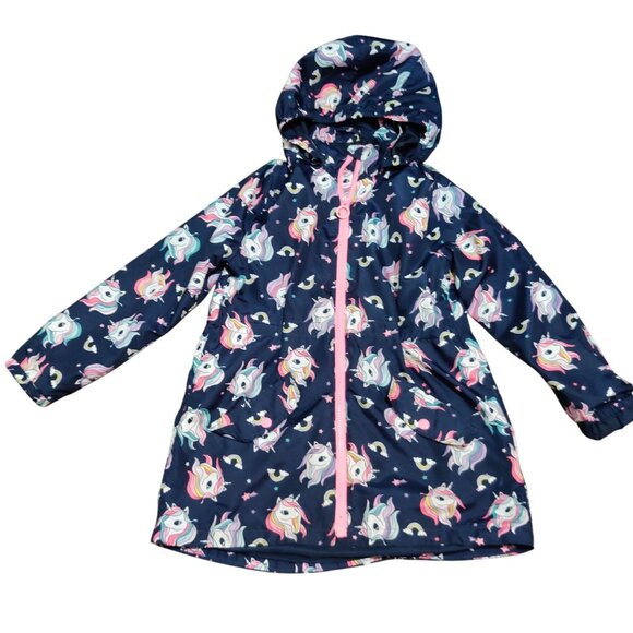 H&M 8-9Y Unicorn Lightweight Girls Jacket Navy Rainbow Detachable Hood Jacket - Picture 10 of 11